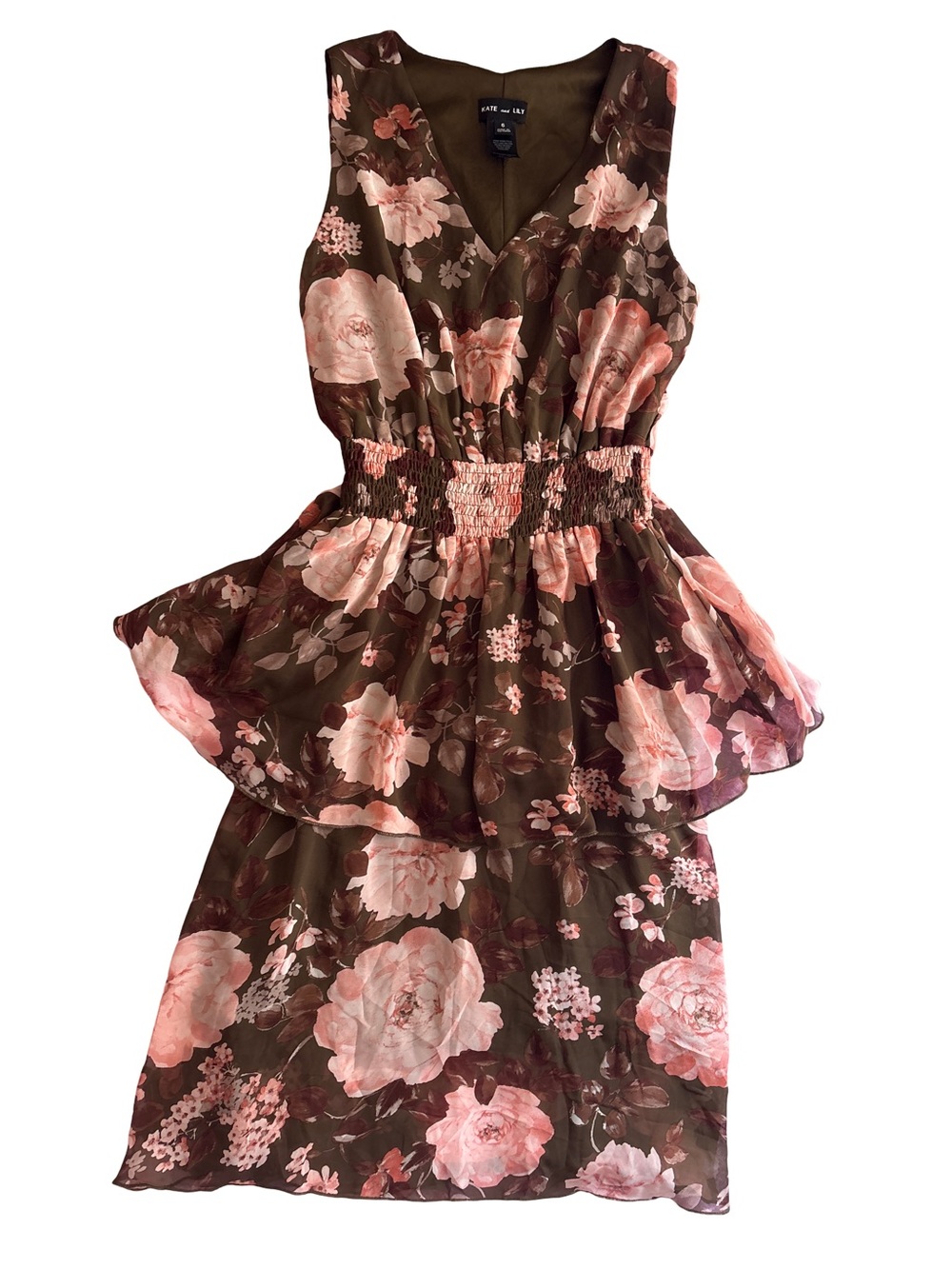 Kate & Lily Pink Floral Peplum Sleeveless Dress
